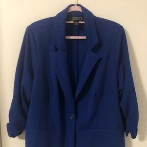 NYC Blue Tailored Blazer with Ruched Sleeves